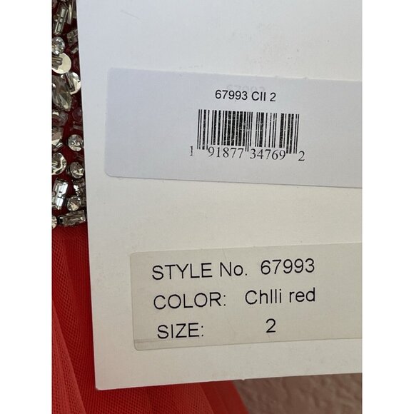 Mac Duggal Gown Dress Size 2 Red Rhinestones‎ Full Bottom Halter Neck 67993